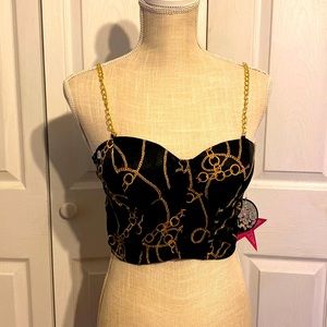 NWT Rabbit Rose crop tank top with chain straps